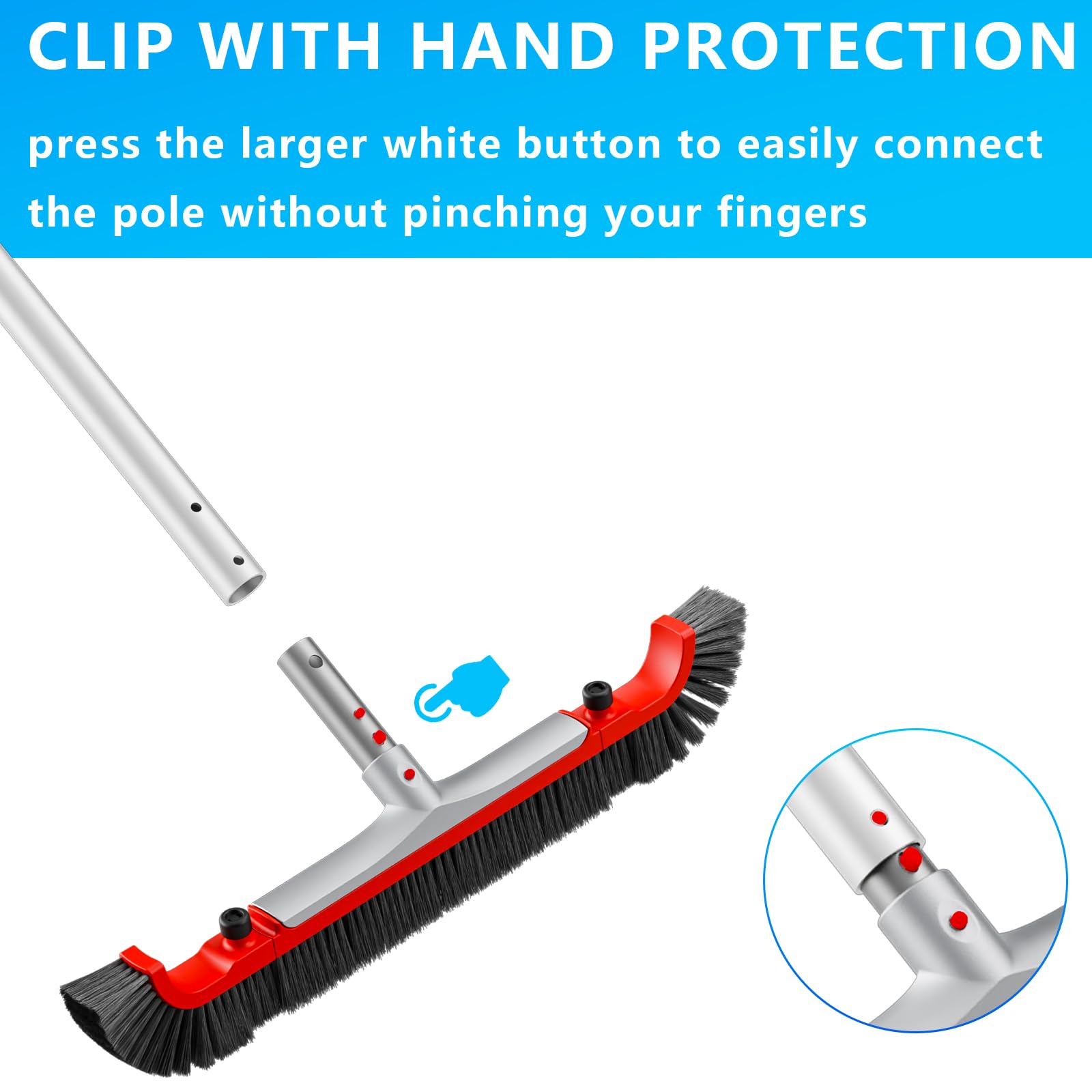 Sepetrel brush head in use on pool wall illustrating improved cleaning efficiency