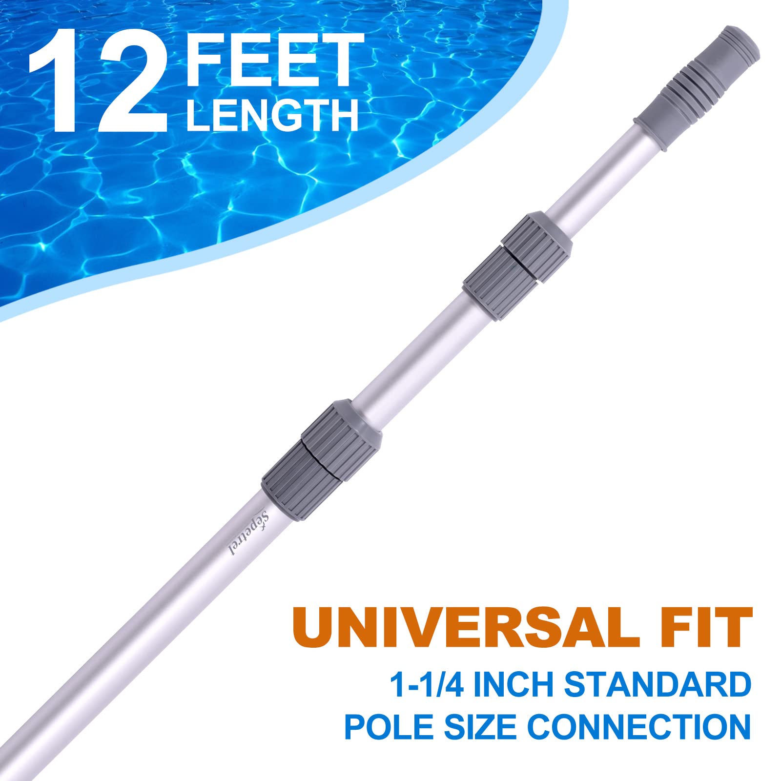 Sepetrel pole with brush attached scraping pool wall efficiently