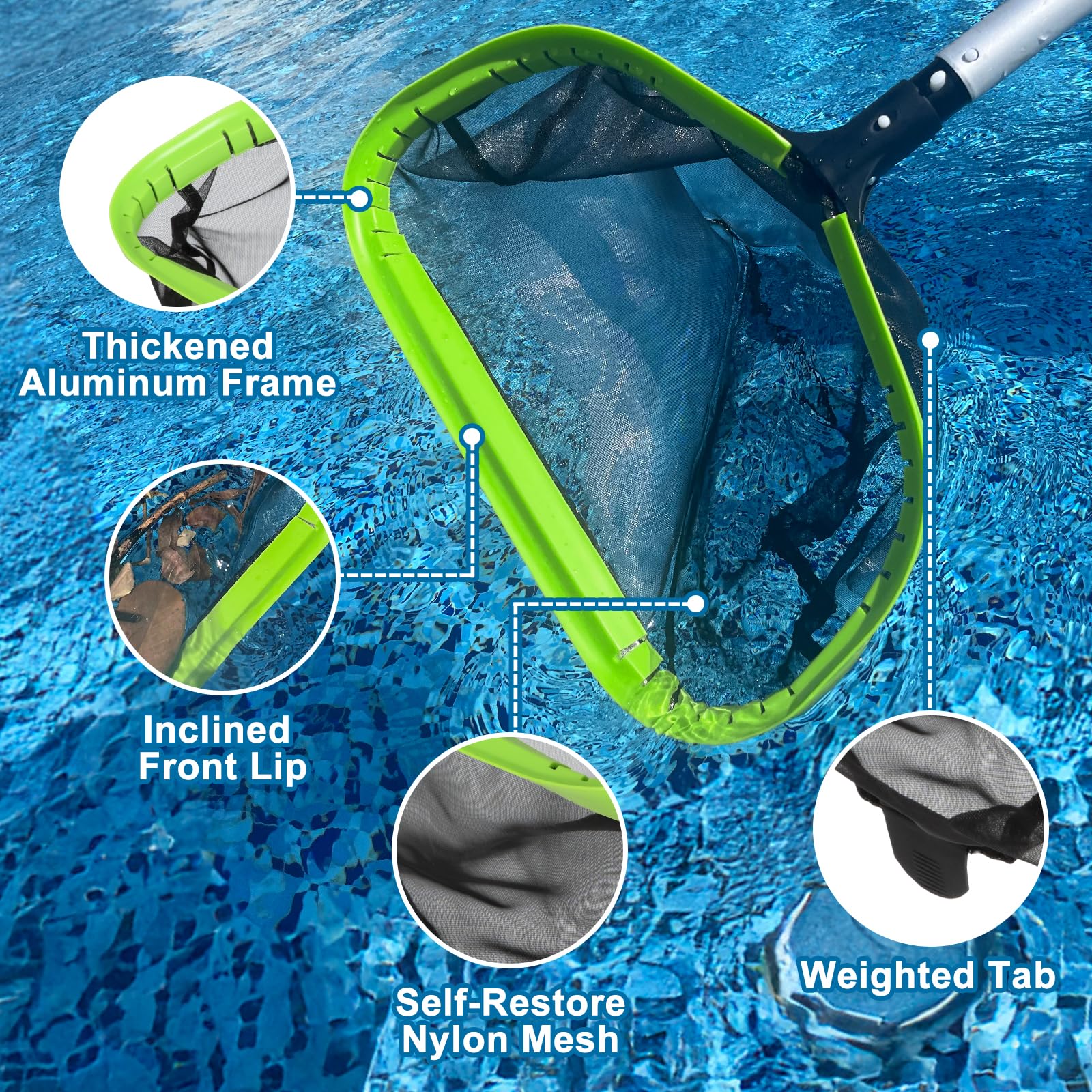 Sepetrel telescoping pole fully extended demonstrating reach for deep pools