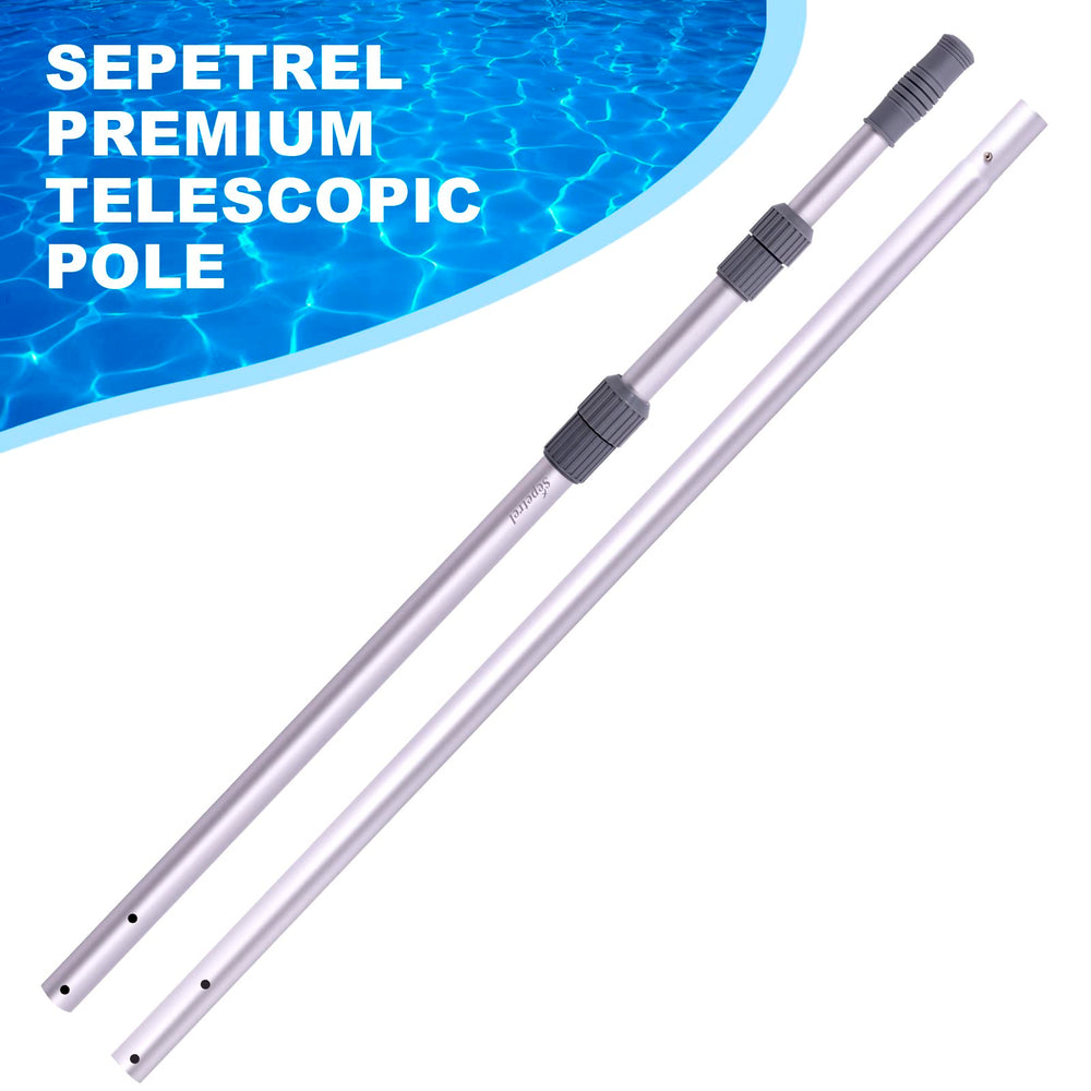 Sepetrel pole next to measuring tape showing adjustable 3.4 to 12ft range