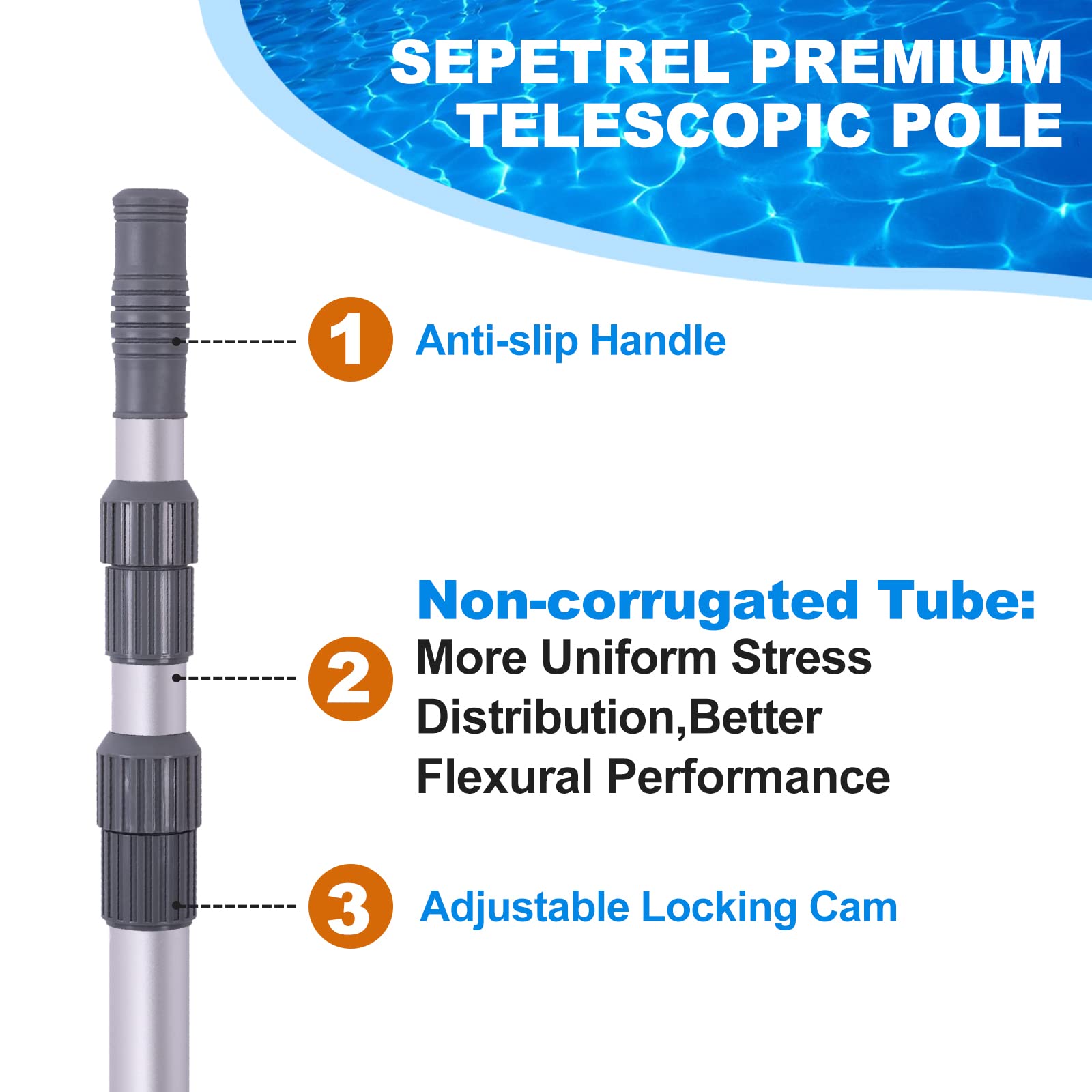 Sepetrel pole telescoping action extended and locked for reach