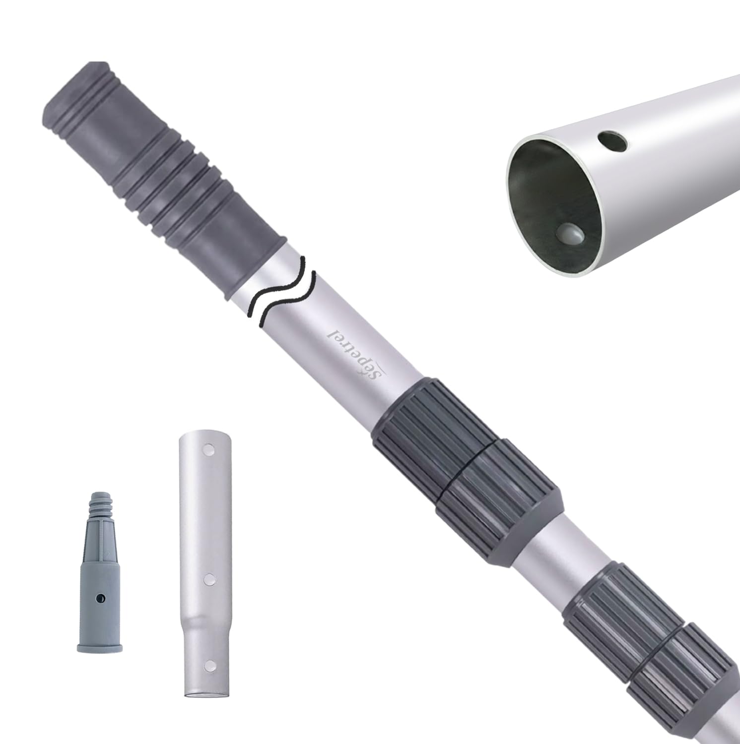 Sepetrel pool pole full-length front view shows sturdy reach and ease of use