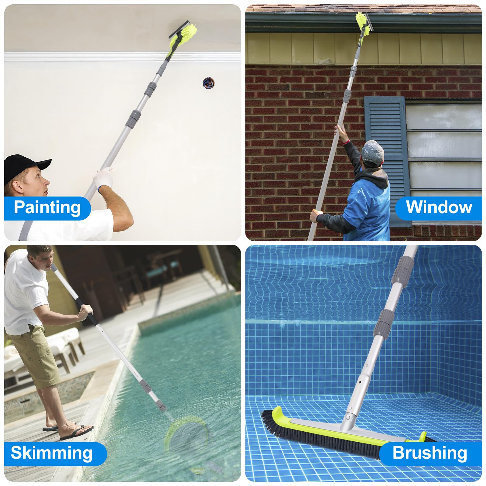 Sepetrel pool pole size comparison with person illustrating compact storage and reach