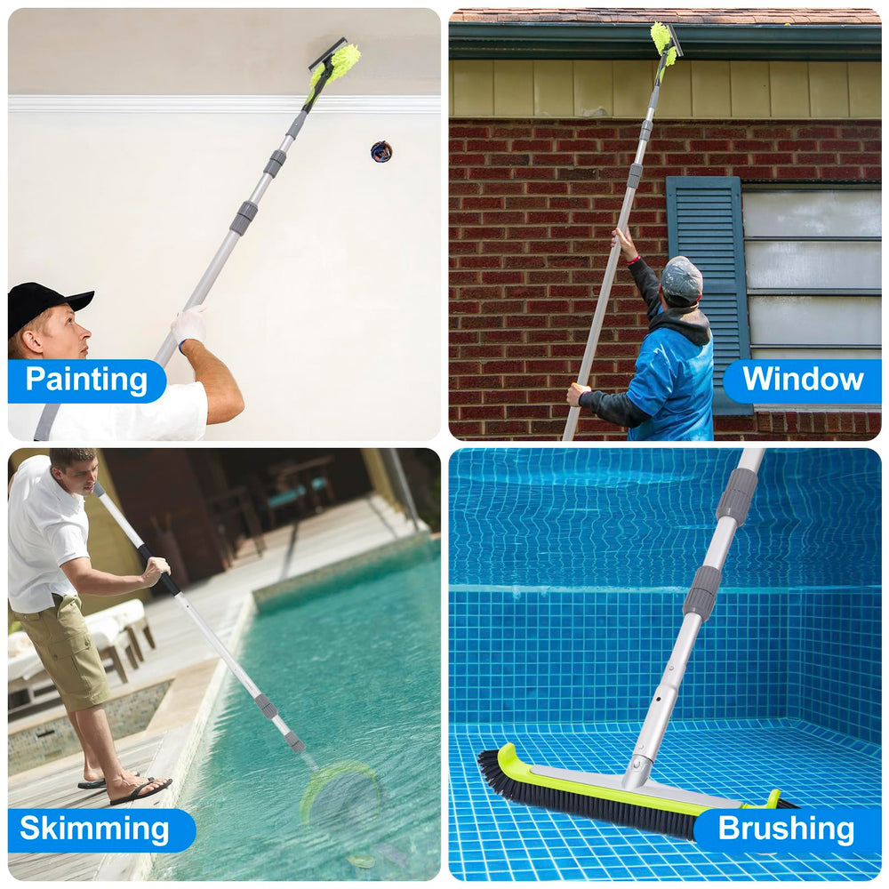 Sepetrel pool pole size comparison with person illustrating compact storage and reach