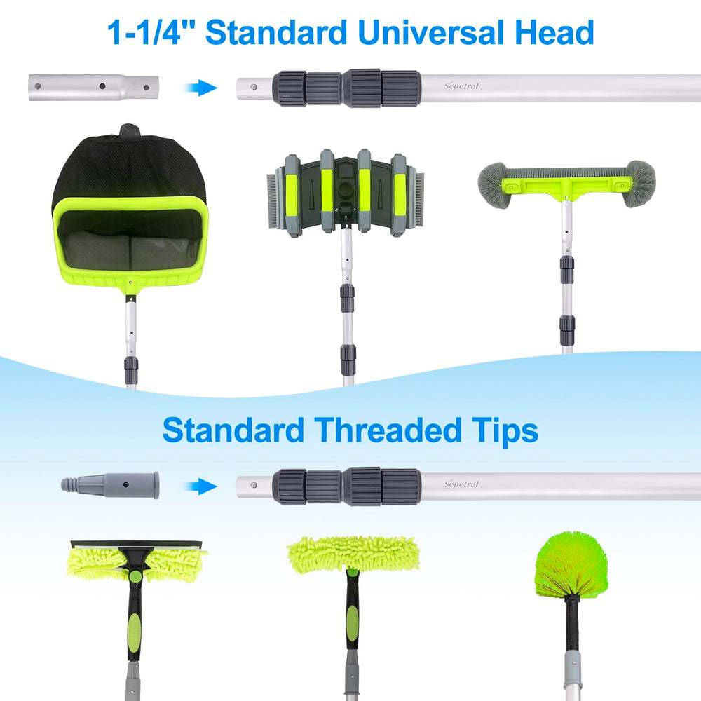 Sepetrel pool pole threaded tip and connection demonstrating universal-fit versatility
