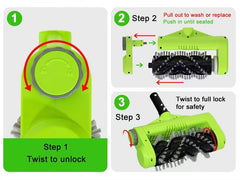 Sepetrel roller installed on SP251 electric brush demonstrating correct fit and improved cleaning efficiency