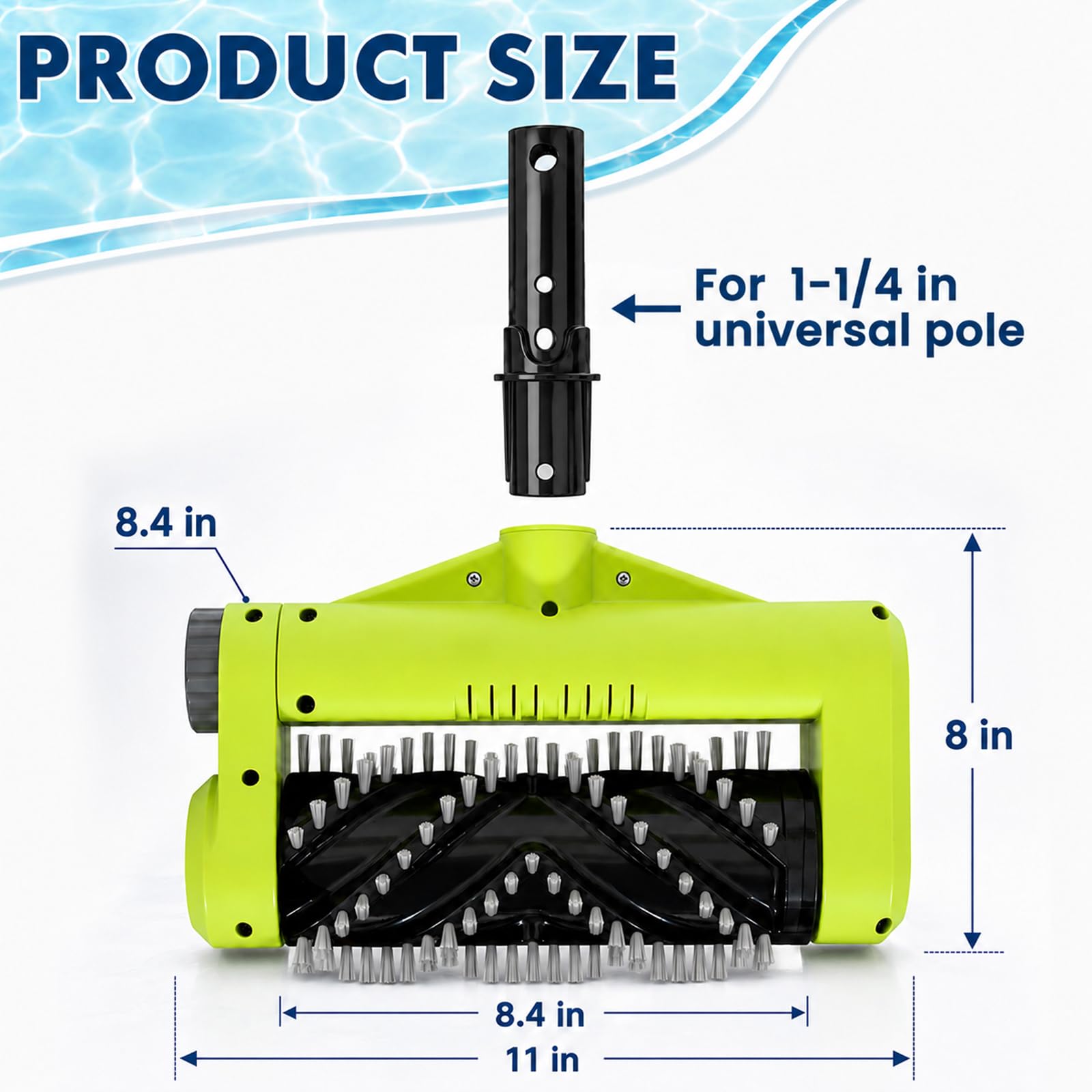 Sepetrel head next to standard 1-1/4 inch pole showing scale and easy pole attachment