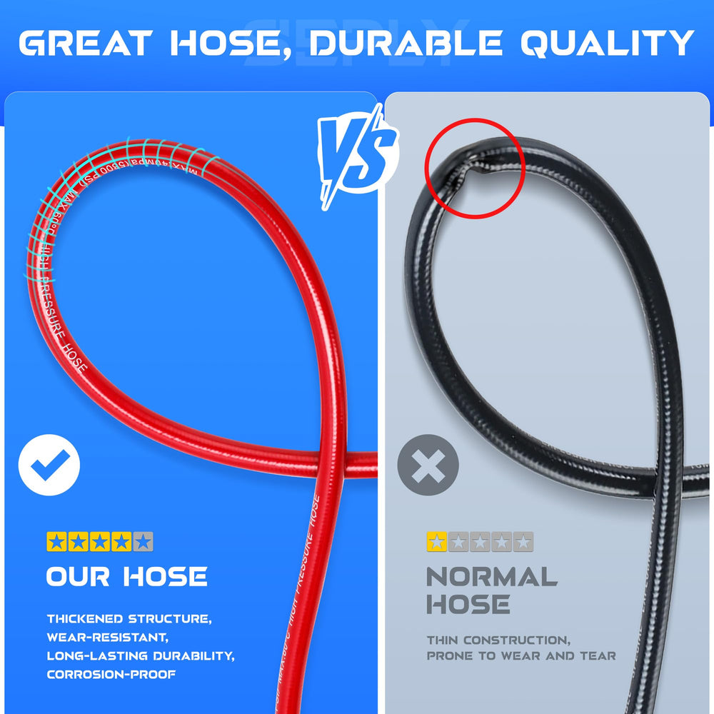 SEPLY 50ft sewer jet hose laid out showing reach and durability