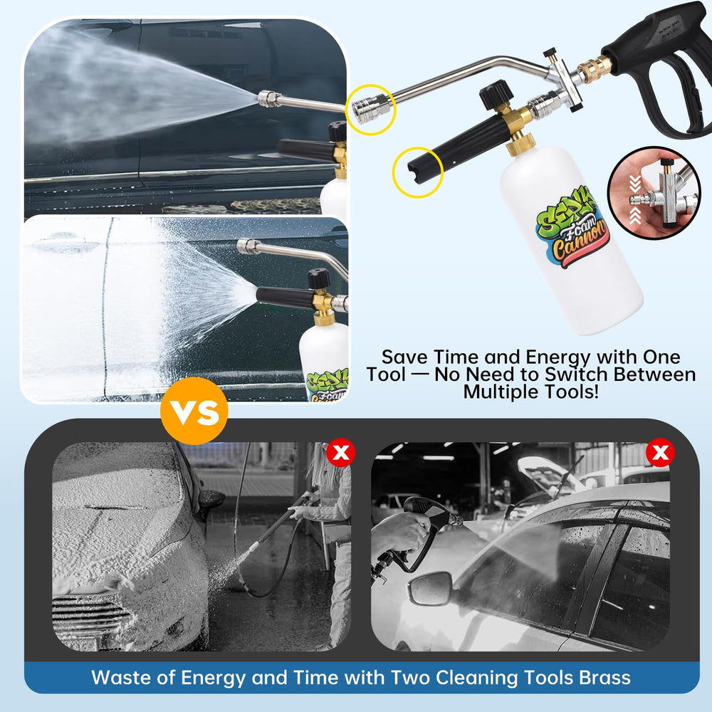SEPLY foam cannon swivel connector demonstrating 3/8" quick-connect ease