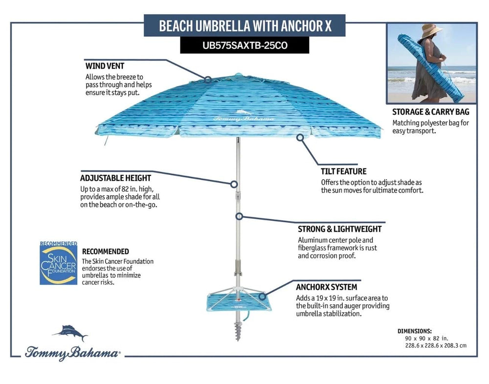 Sepras umbrella next to beach chair for scale demonstrating compact coverage