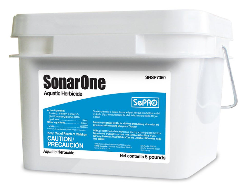 SePRO SonarOne front packaging showing label and 5 lb bag benefits