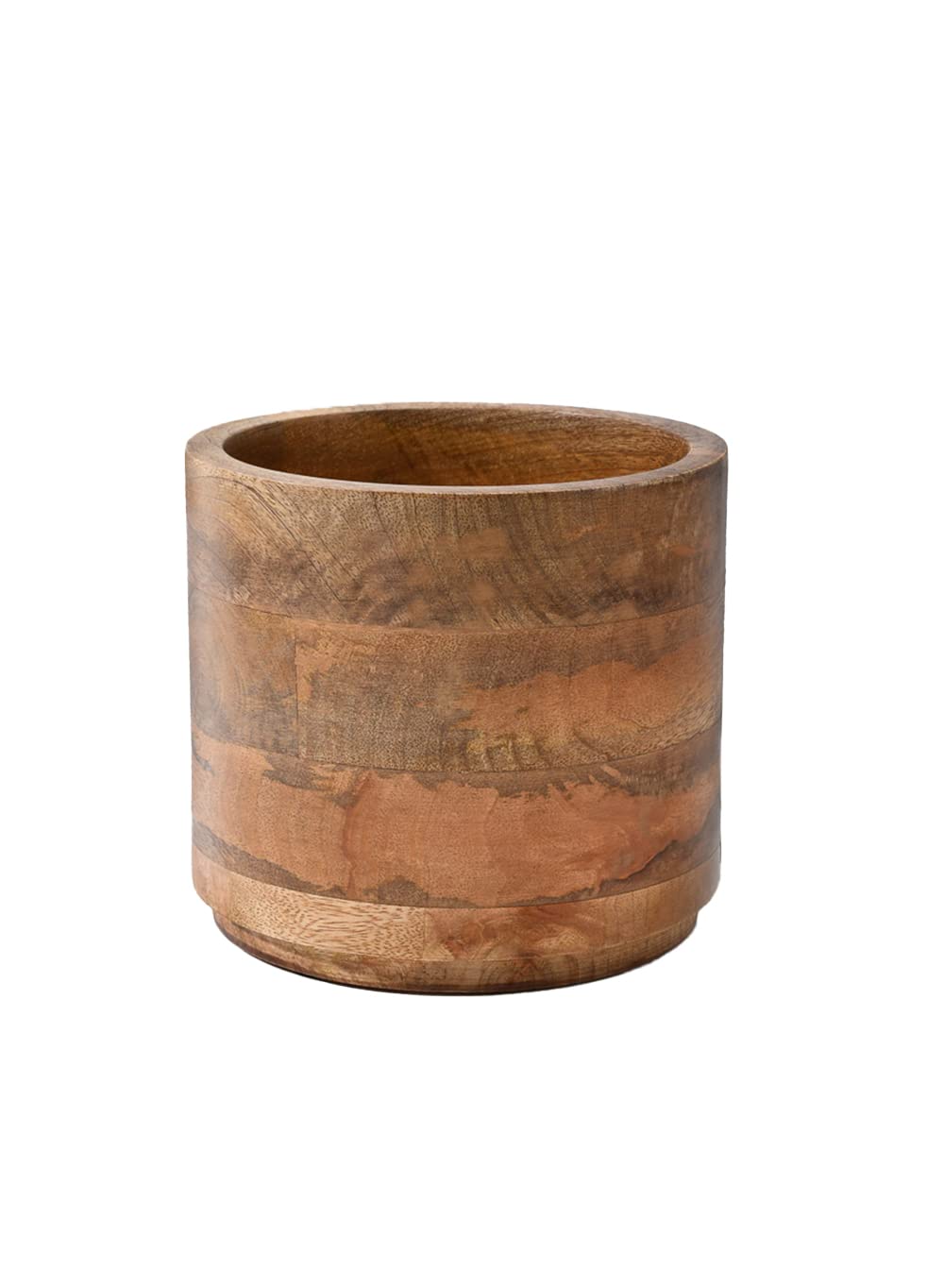 Serene Spaces Living front view natural mango wood cachepot showing warm finish and shape