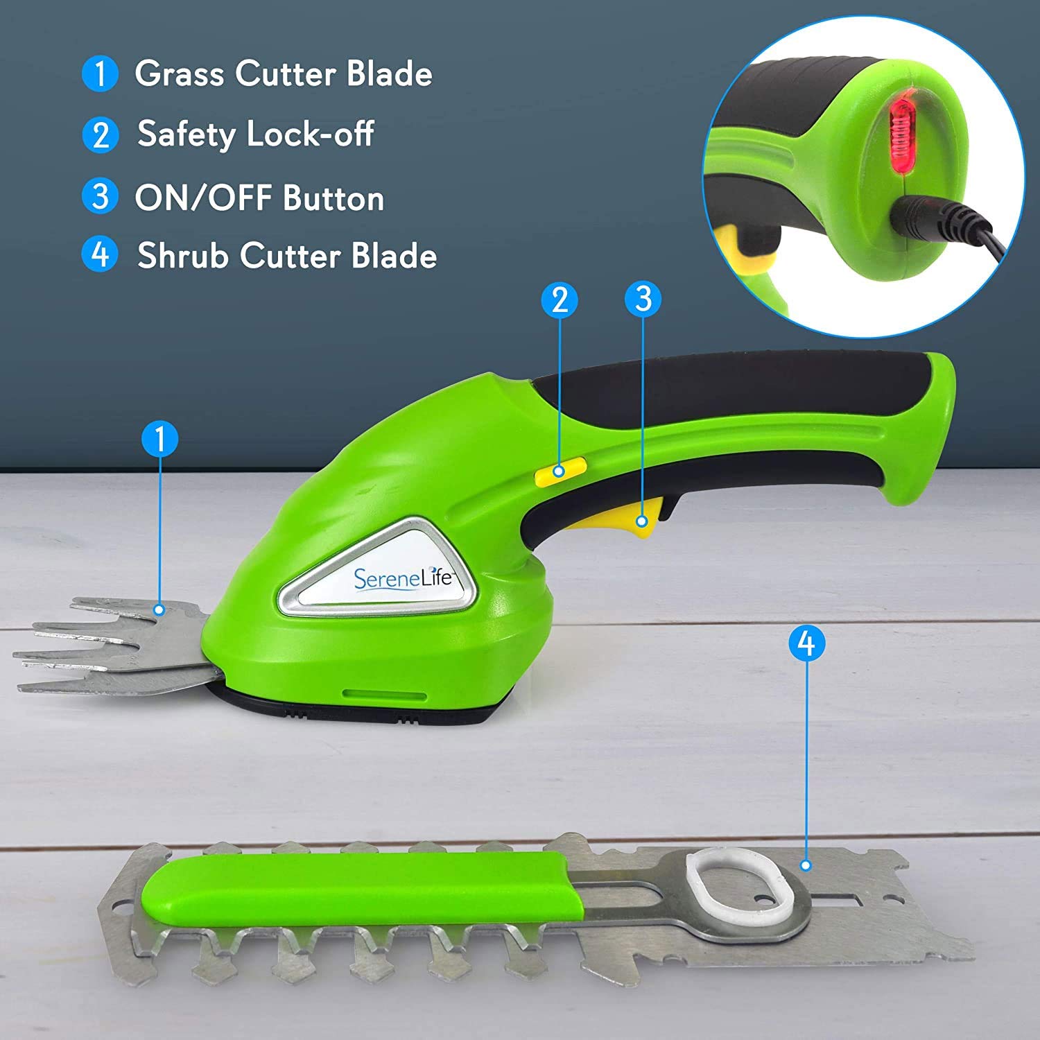 SereneLife close-up of Glide-Cut blades demonstrating precise cutting