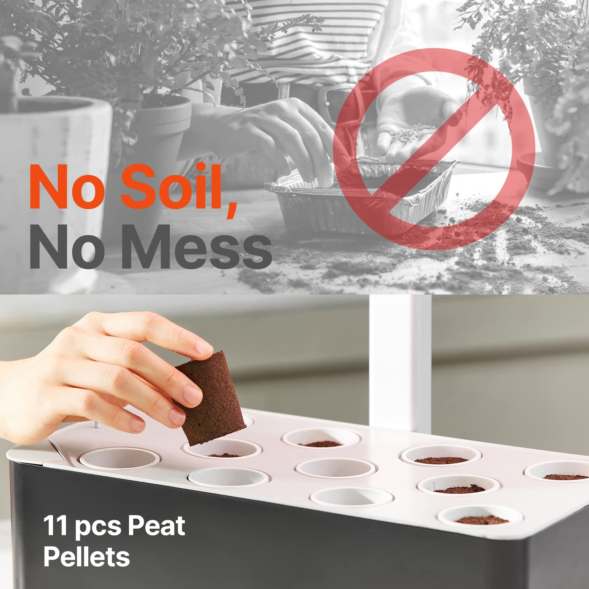 SereneLife unboxed contents laid out showing included baskets, domes, and smart soil for quick setup