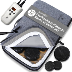 SereneLife front packaging showing complete basalt stone set and warmer for easy storage