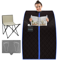 SereneLife front view of compact portable sauna showing easy setup and relaxation benefits