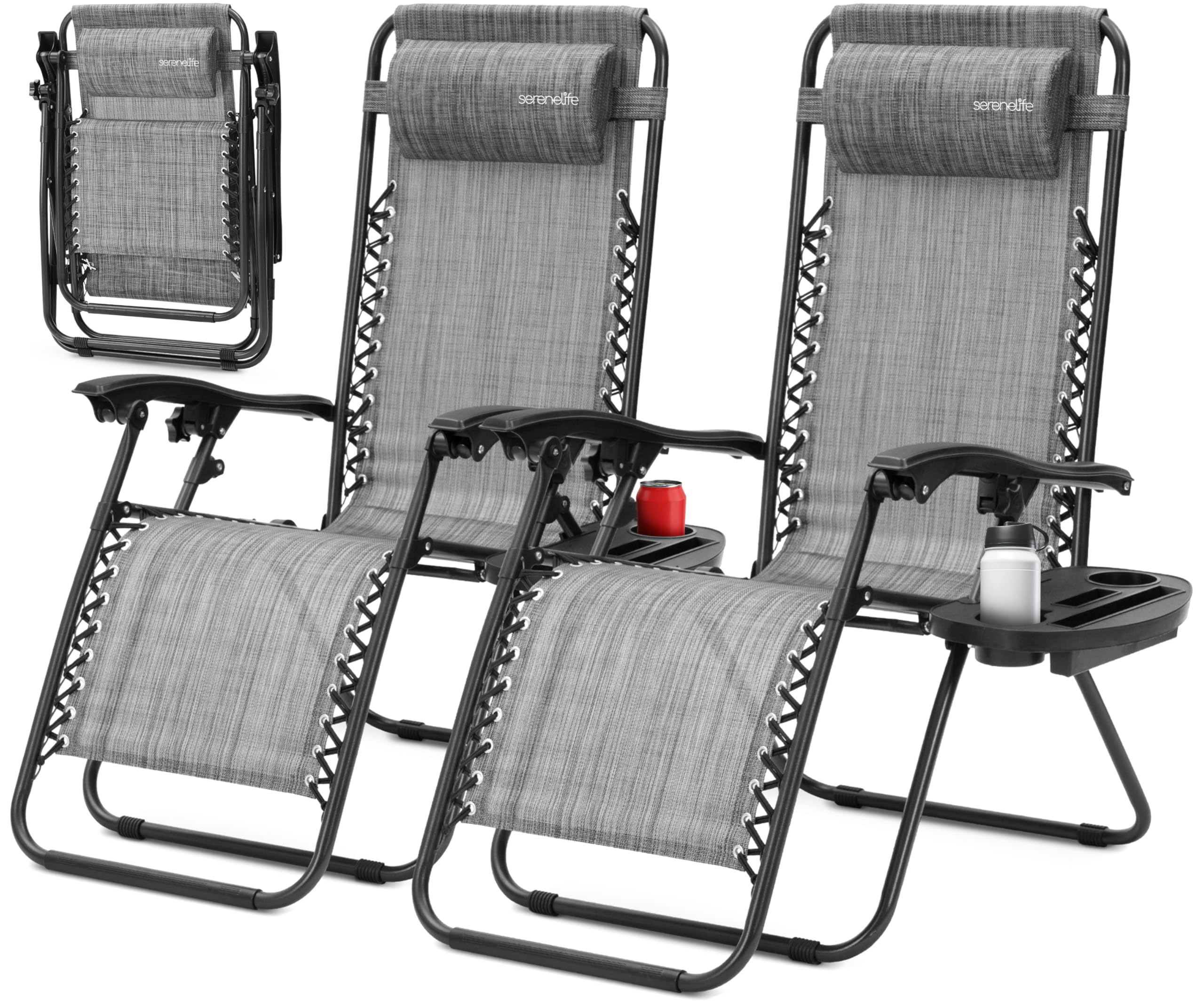 SereneLife front view of two gray chairs showing portability and comfort
