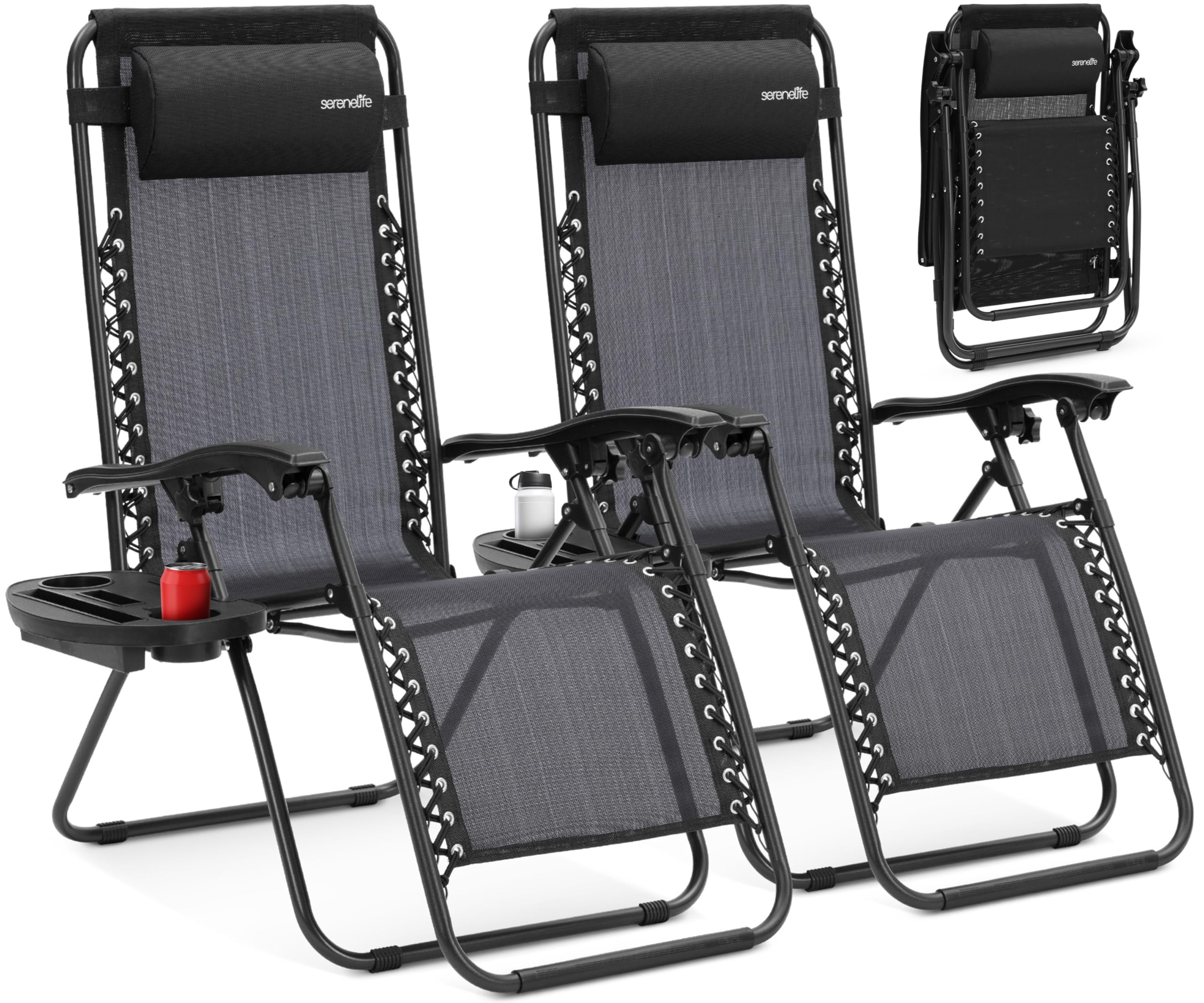 SereneLife two chairs front view showing sleek black frame and comfortable seating