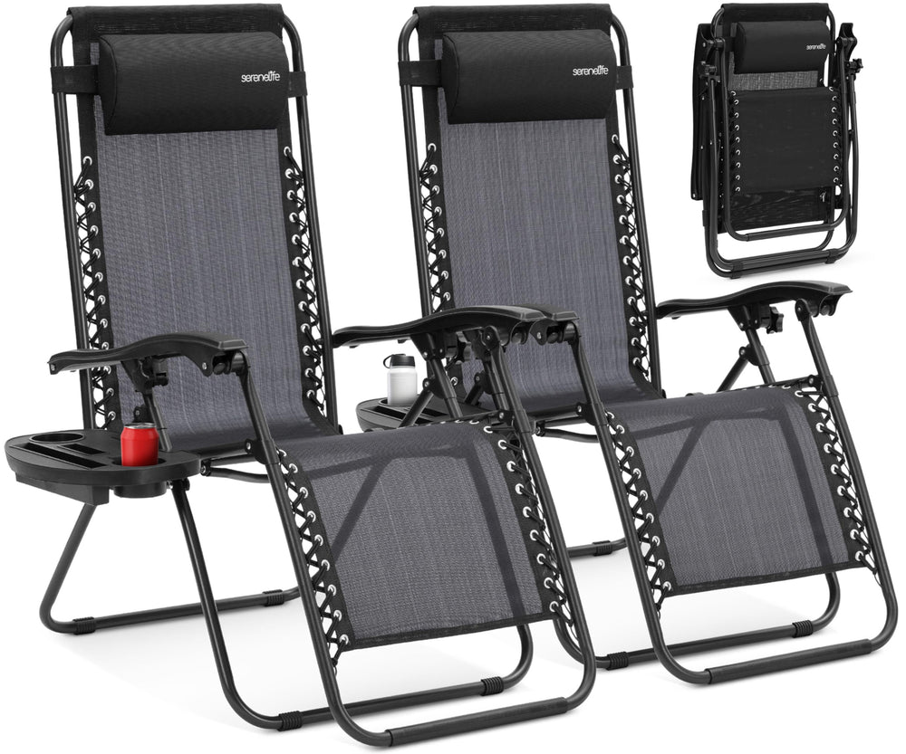 SereneLife two chairs front view showing sleek black frame and comfortable seating