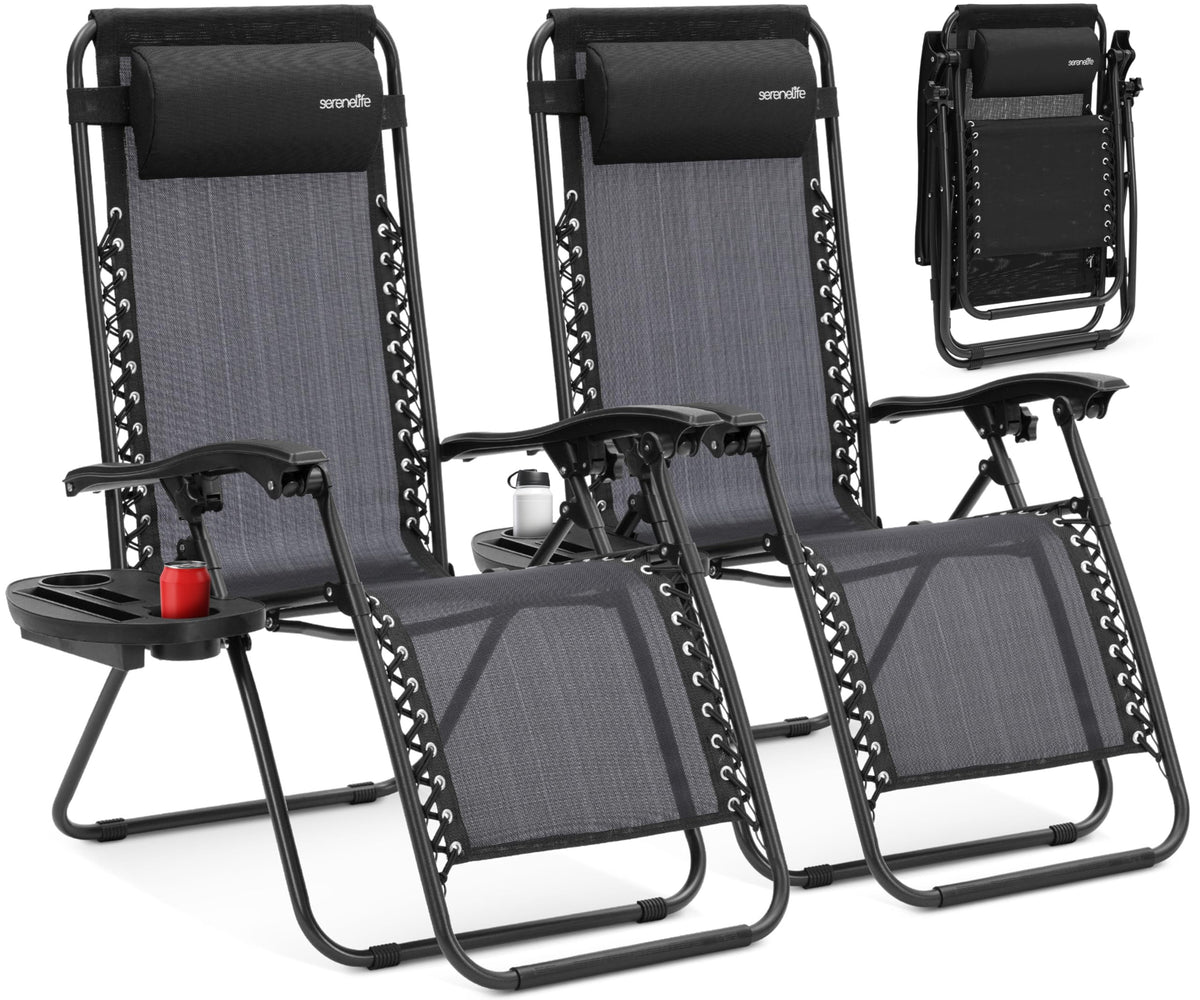 SereneLife two chairs front view showing sleek black frame and comfortable seating