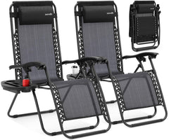 SereneLife two chairs front view showing sleek black frame and comfortable seating