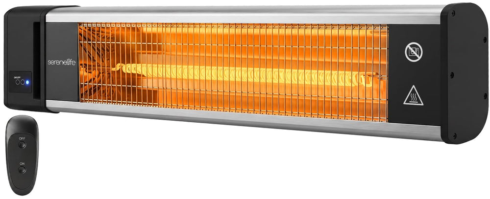SereneLife heater front view showing compact wall-mounted design and immediate warmth