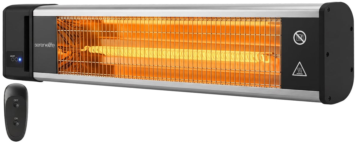SereneLife heater front view showing compact wall-mounted design and immediate warmth