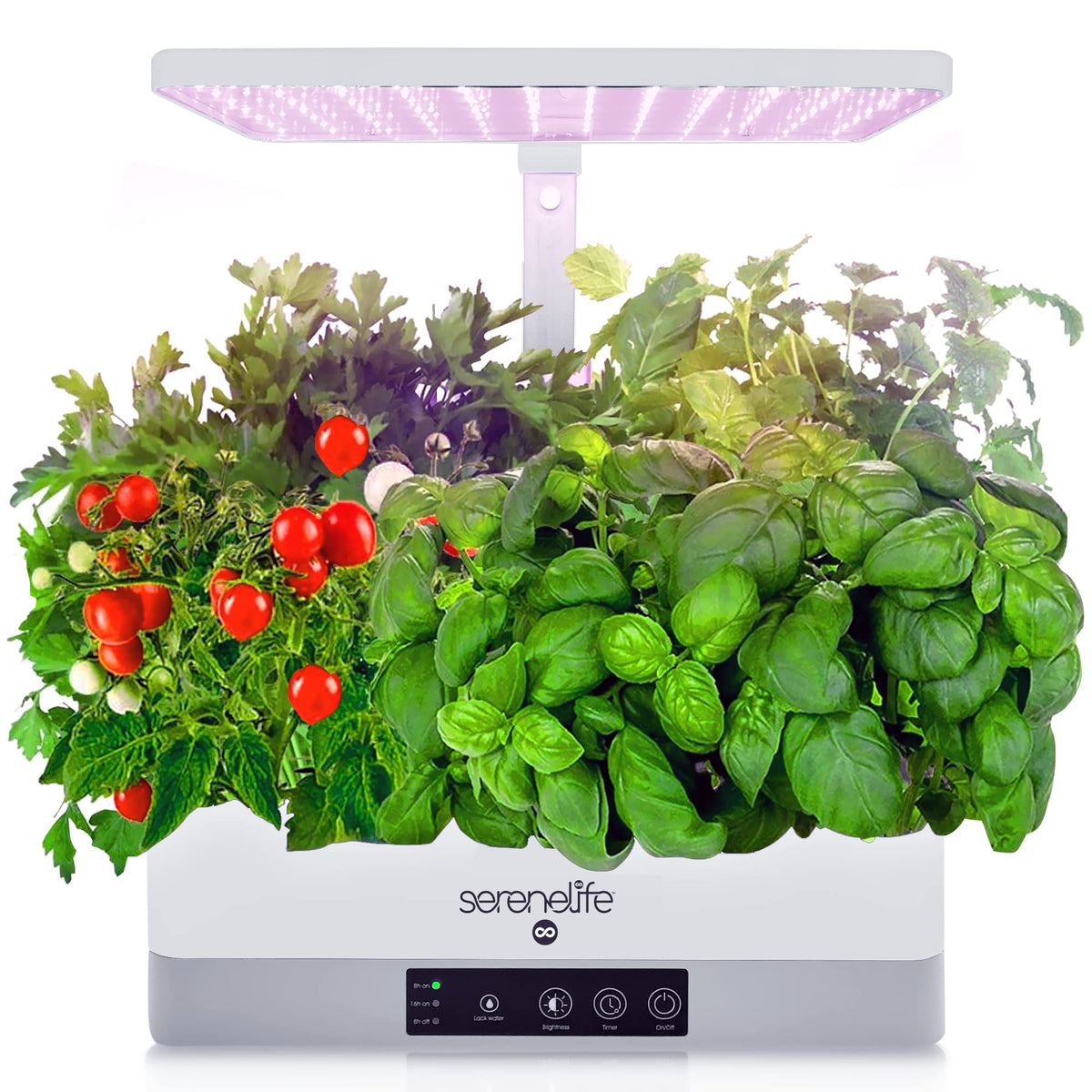 SereneLife front view showing six herbs and tidy countertop growth benefit