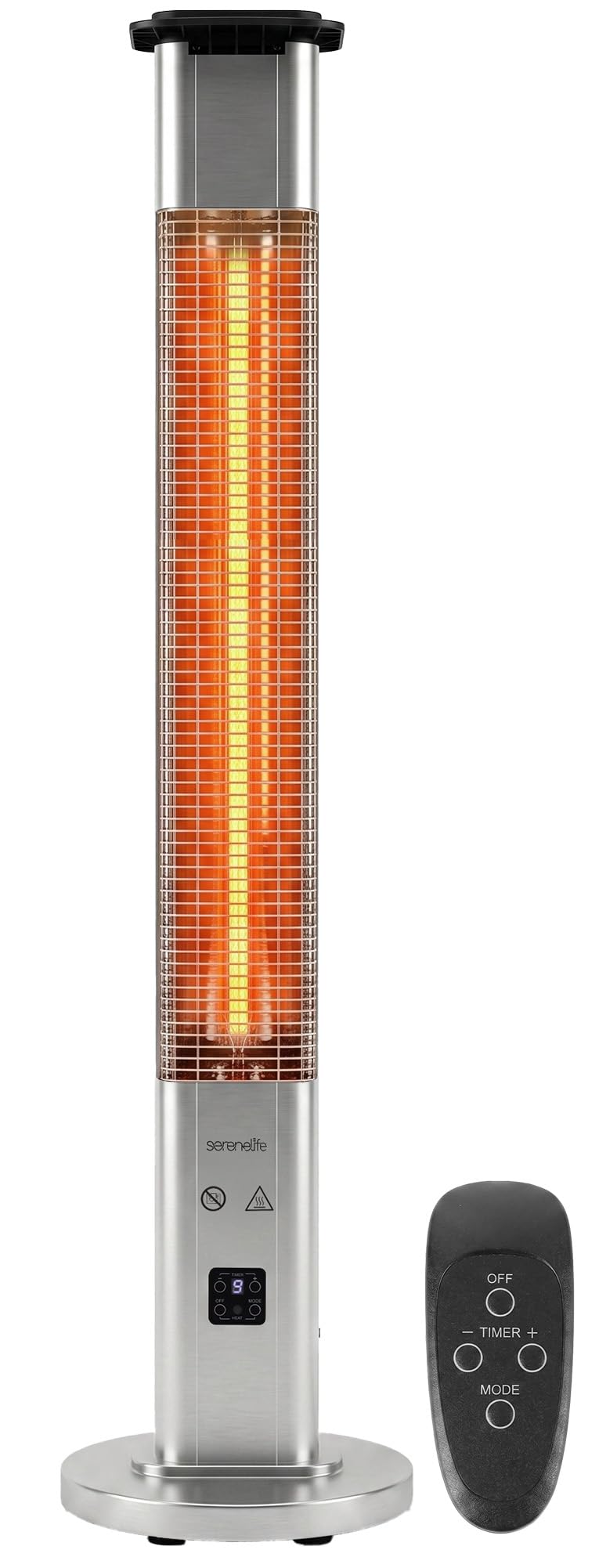 SereneLife heater front view showing controls and stable base for easy setup