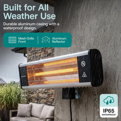 SereneLife mounted on a patio wall warming outdoor seating area for comfort
