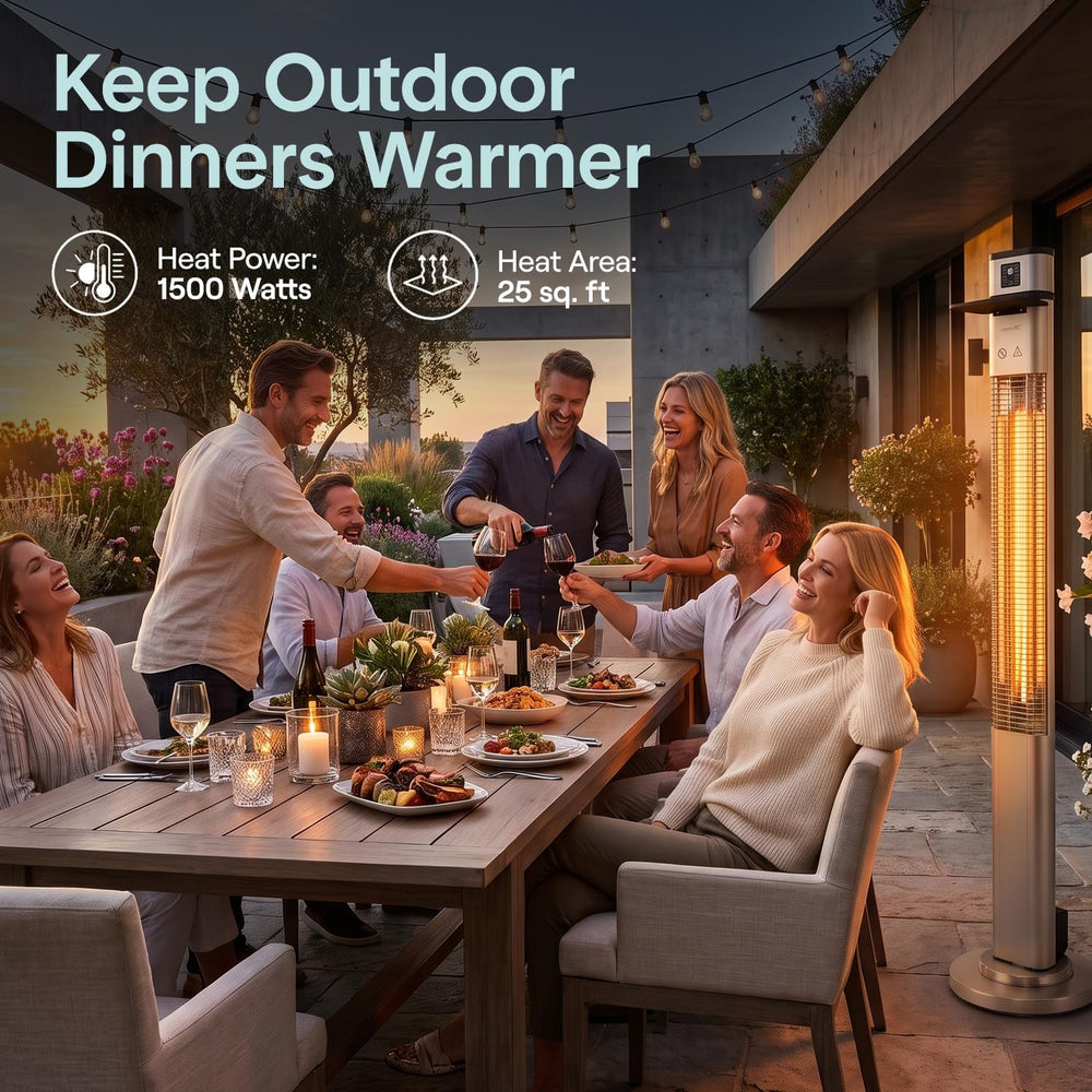 SereneLife heater in outdoor patio setting providing cozy spot heating