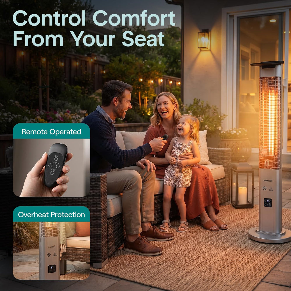 SereneLife remote control and top panel for easy temperature and power adjustments