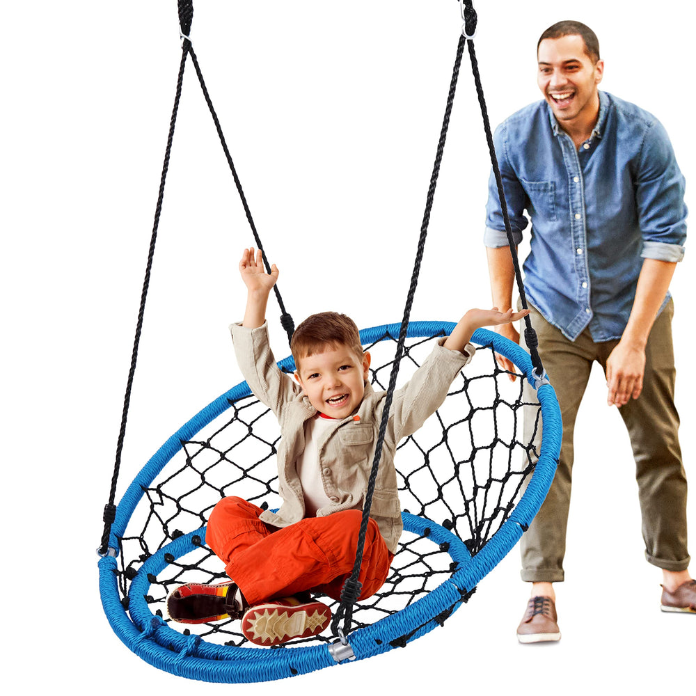 SereneLife front view of saucer swing showing roomy seat and padded rim benefit comfort