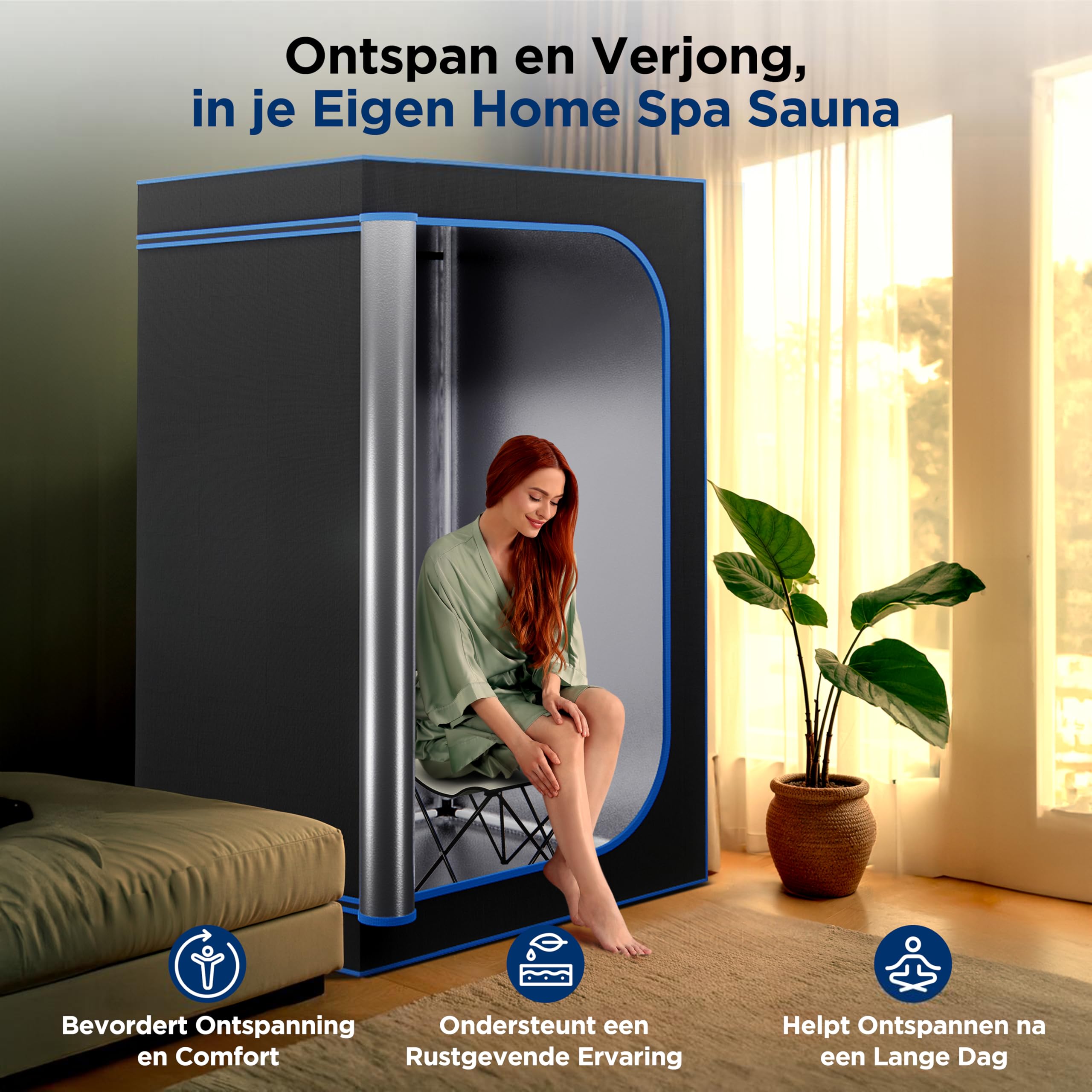 SereneLife folded sauna in storage demonstrating compactness and easy stow benefit