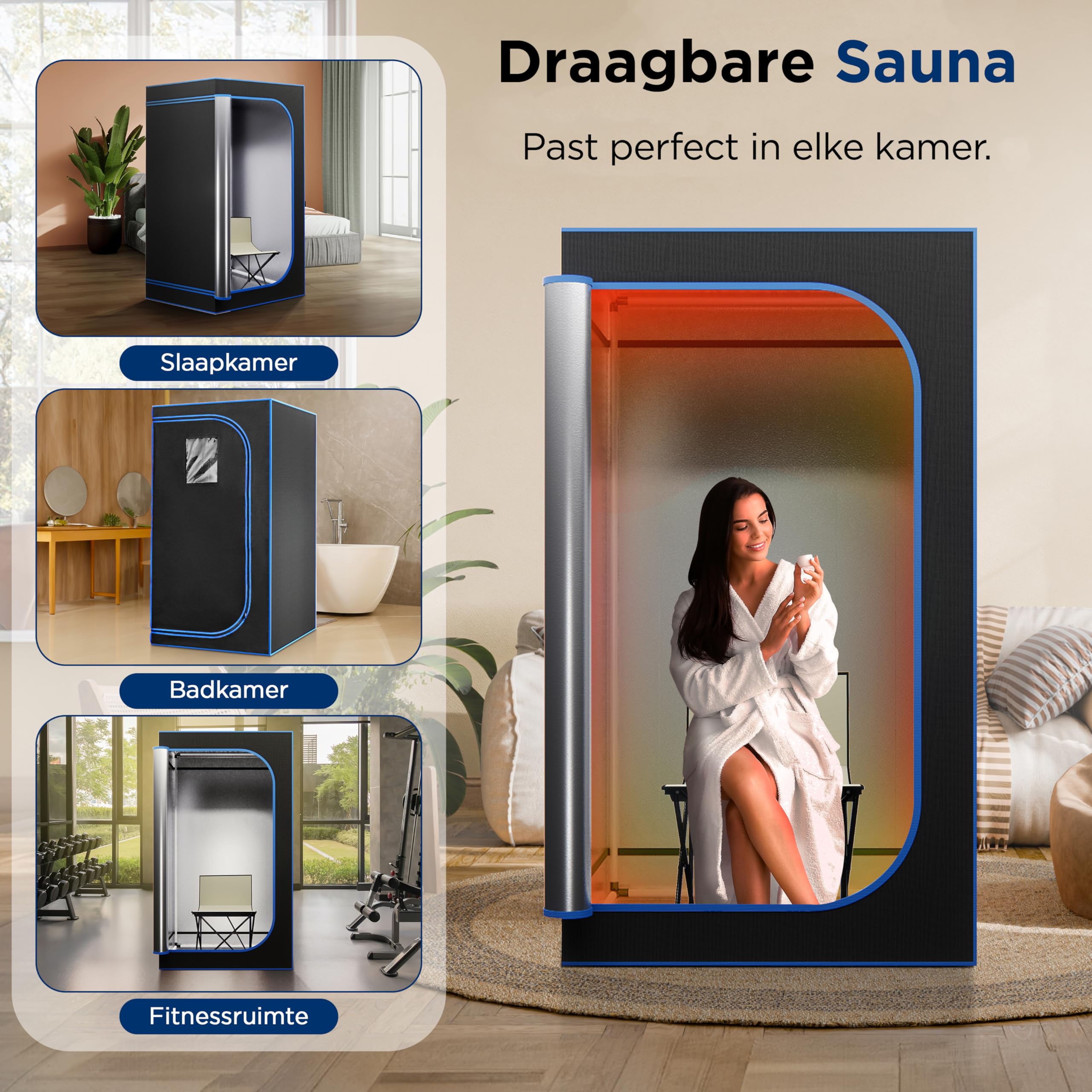 SereneLife folding chair inside sauna showing seating convenience and support