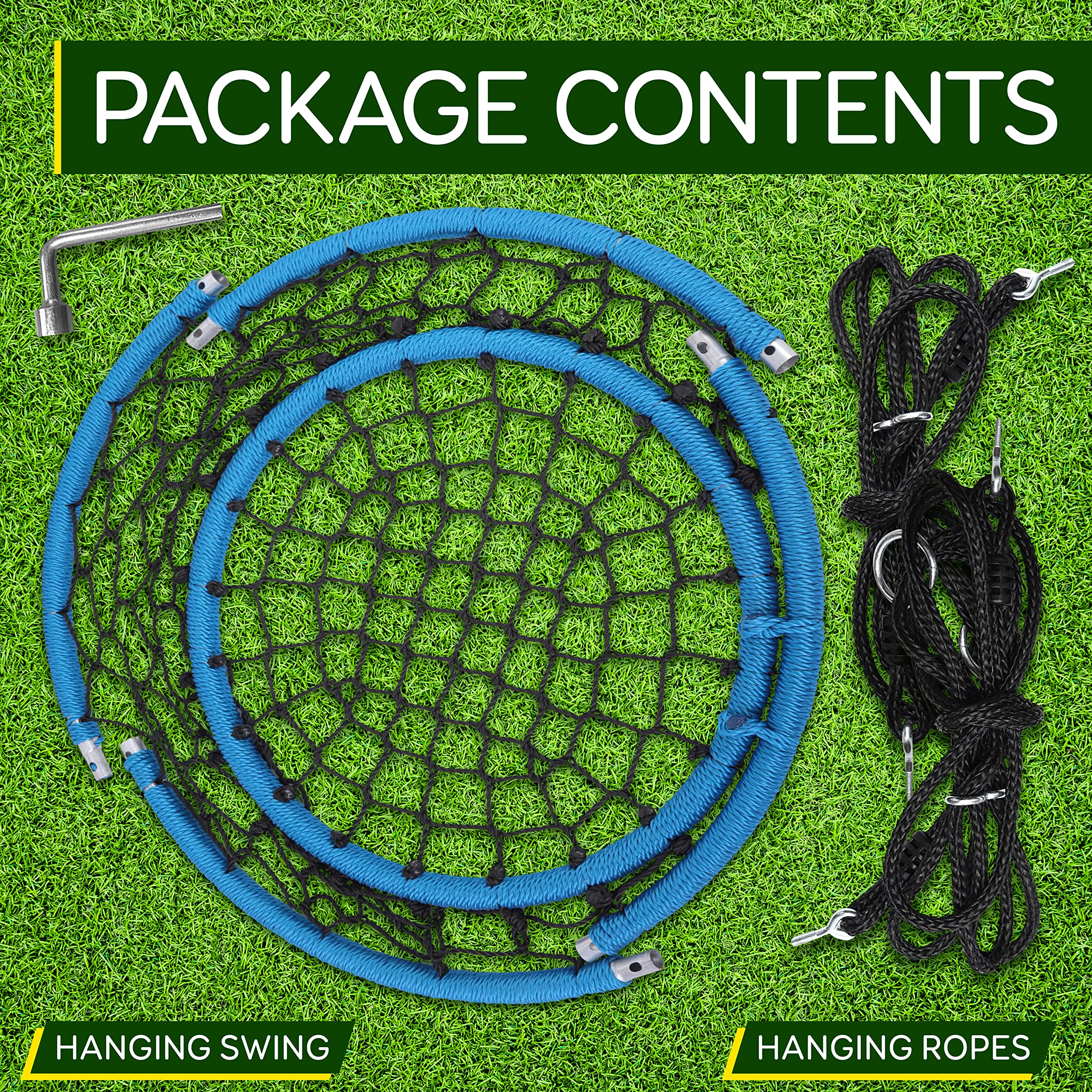 SereneLife swing beside measuring tape showing 35.5 inch diameter for size planning