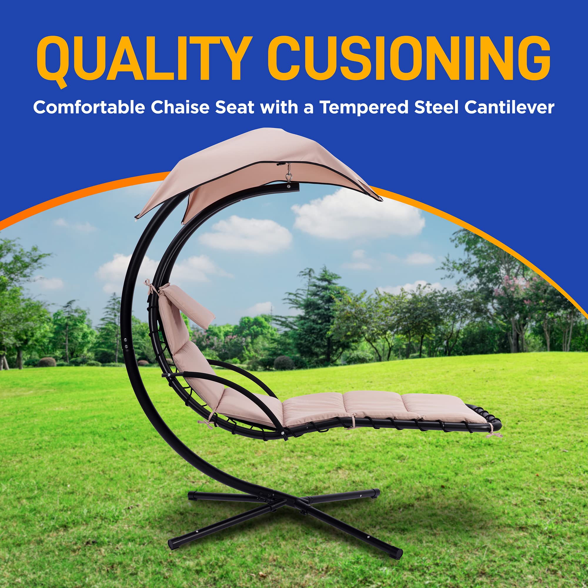 SereneLife lounge with person to show scale and ergonomic reclining benefit