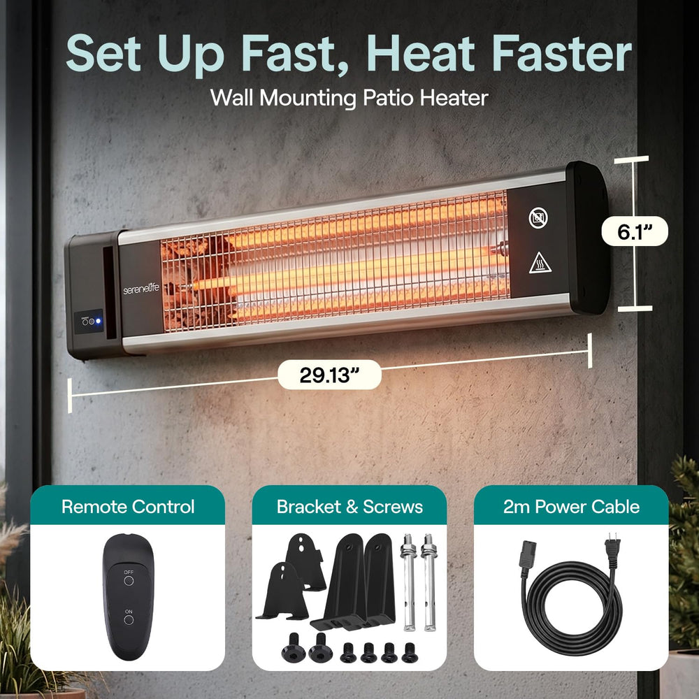 SereneLife heater with water droplets illustrating IP65 outdoor durability and protection