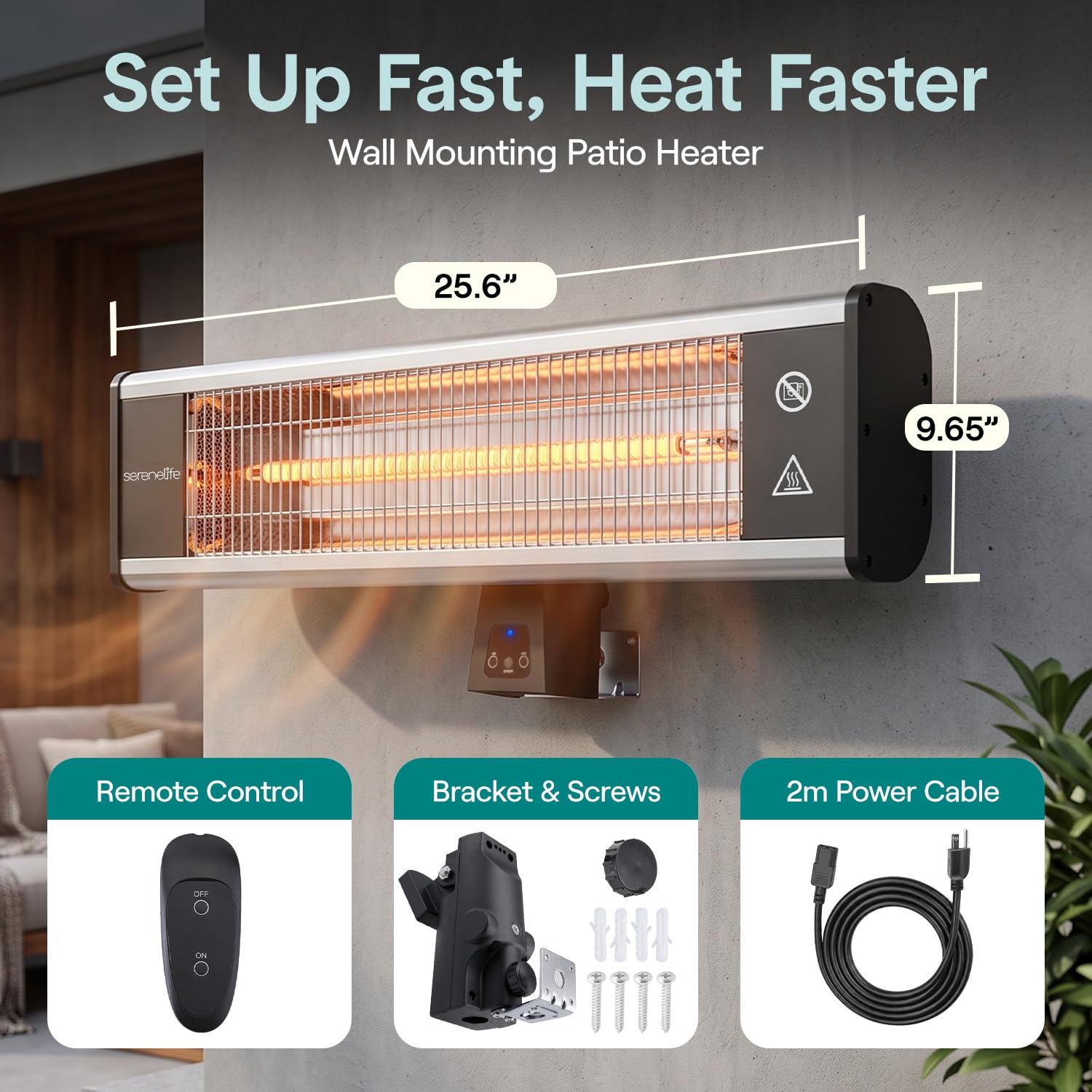 SereneLife aluminum housing under rain illustrating IP65 weather-resistant durability