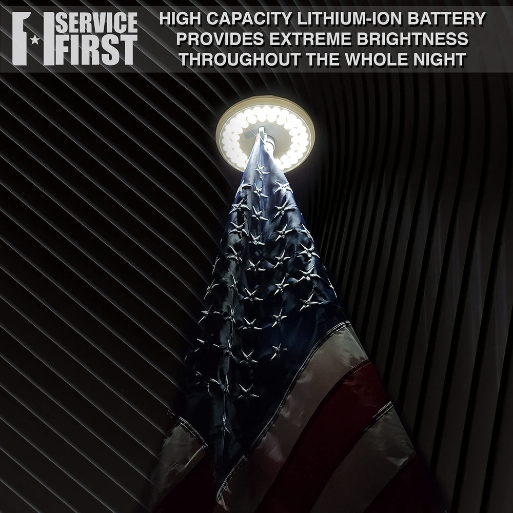 Service First Sirius mounted on flagpole demonstrating tool‑free, wire‑free installation