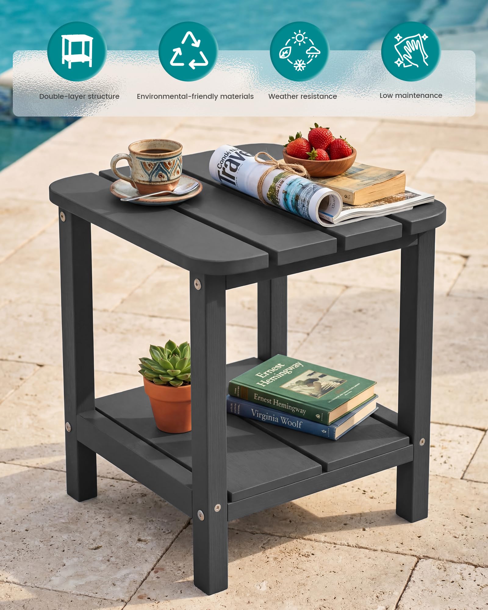 SERWALL tabletop in use on patio with drinks showing convenient outdoor access