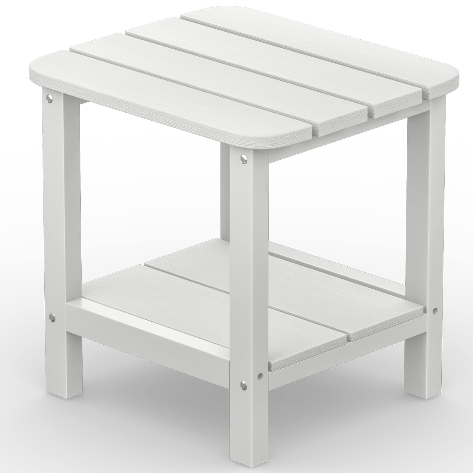 SERWALL front view of white double adirondack side table showing sturdy design and balance