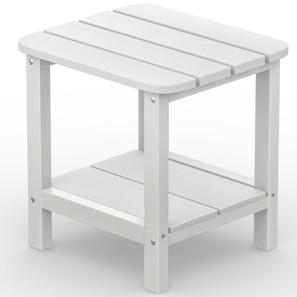 SERWALL front view of white double adirondack side table showing sturdy design and balance