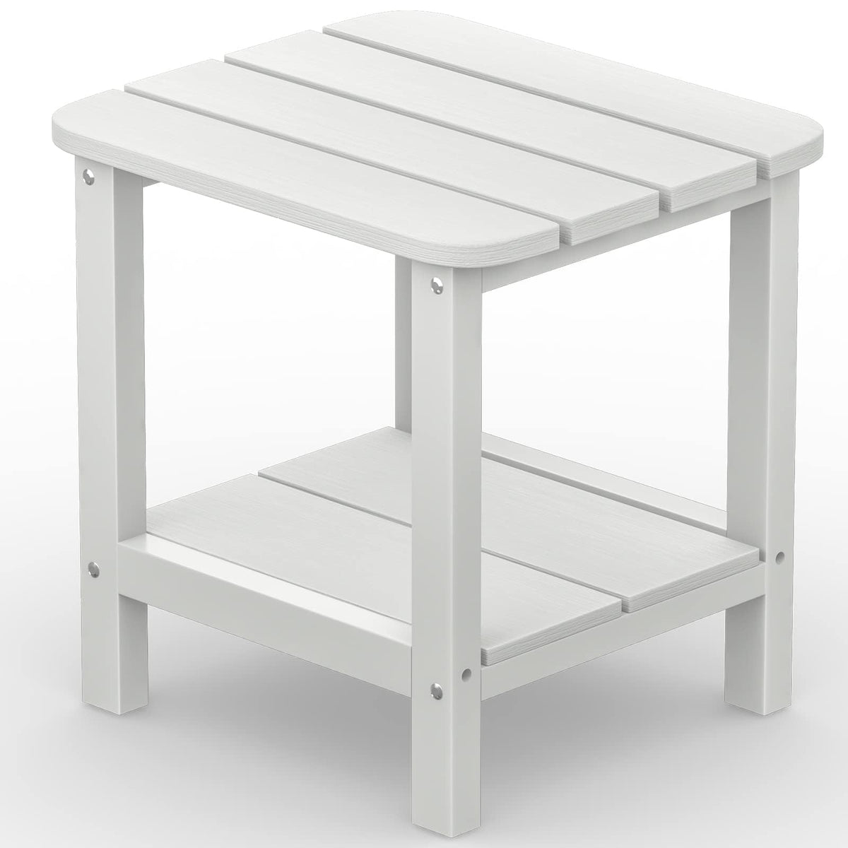 SERWALL front view of white double adirondack side table showing sturdy design and balance
