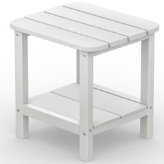 SERWALL front view of white double adirondack side table showing sturdy design and balance