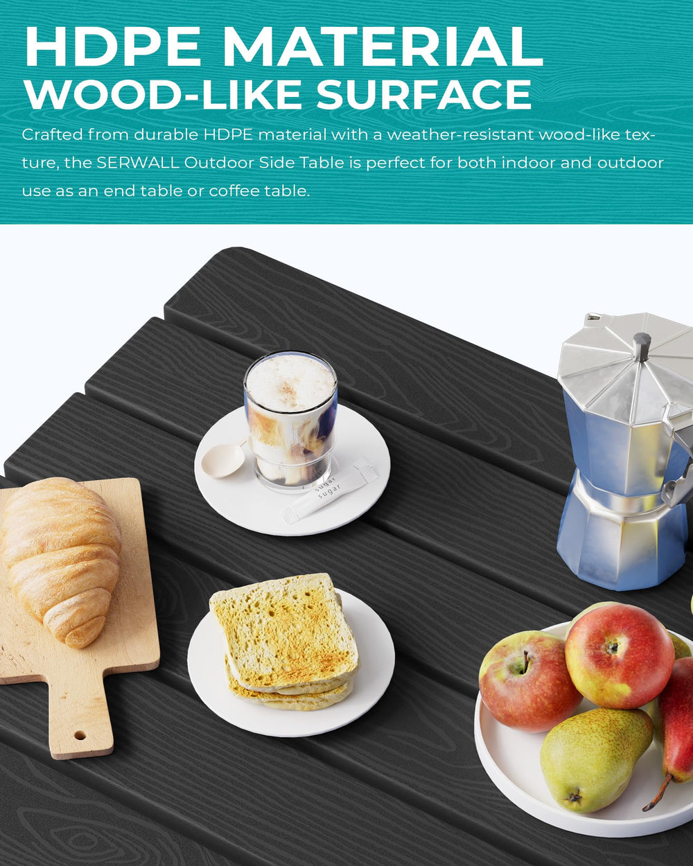 SERWALL close-up of HDPE tabletop texture highlights weather resistance