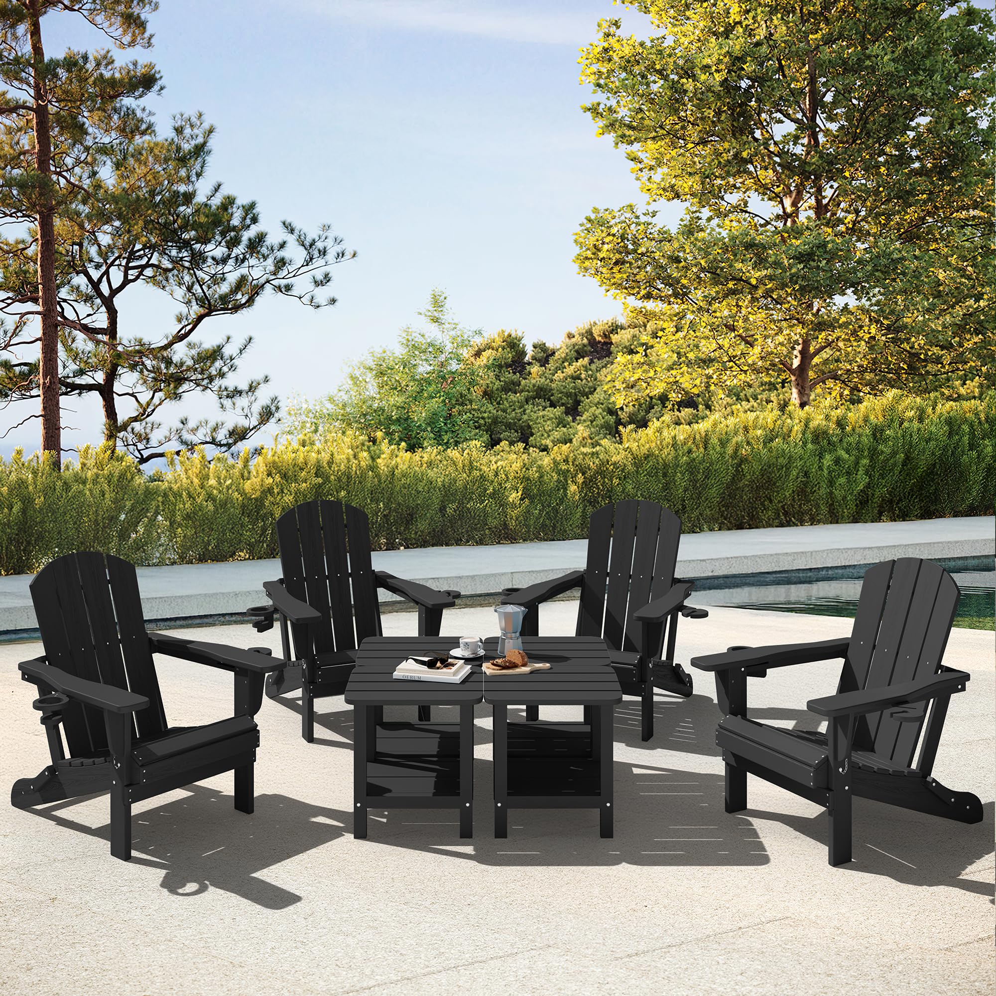 SERWALL black side table on porch at dusk showing durable, fade-resistant outdoor presence benefit