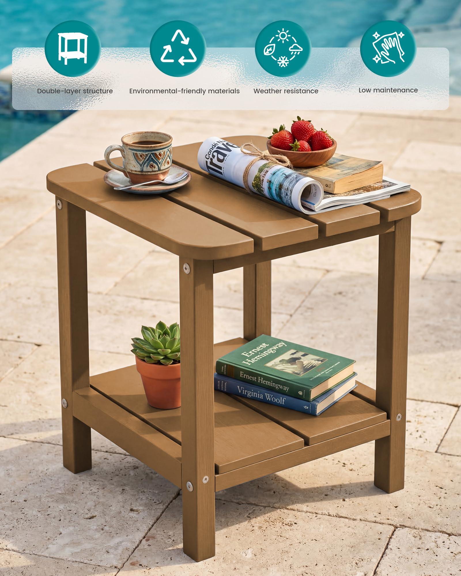 SERWALL table beside Adirondack chair to show size and scale