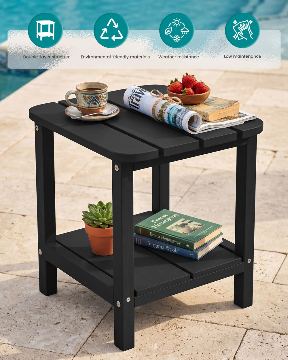 SERWALL top shelf with drinks and tray demonstrating the high 360-pound load capacity benefit