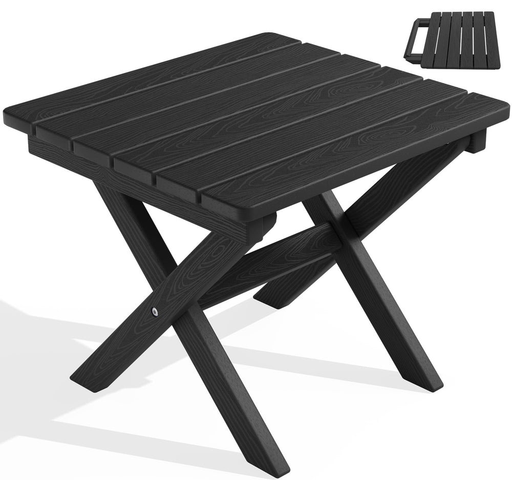 SERWALL front view of black folding side table shows sturdy outdoor surface